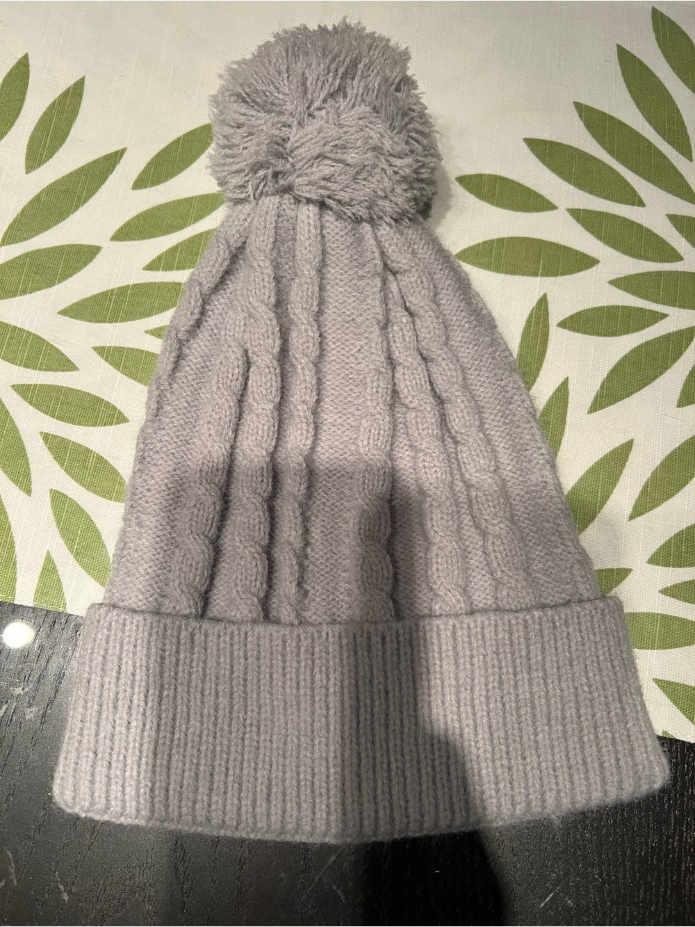 Cable Knit Pom-Pom Beanie - Light Gray